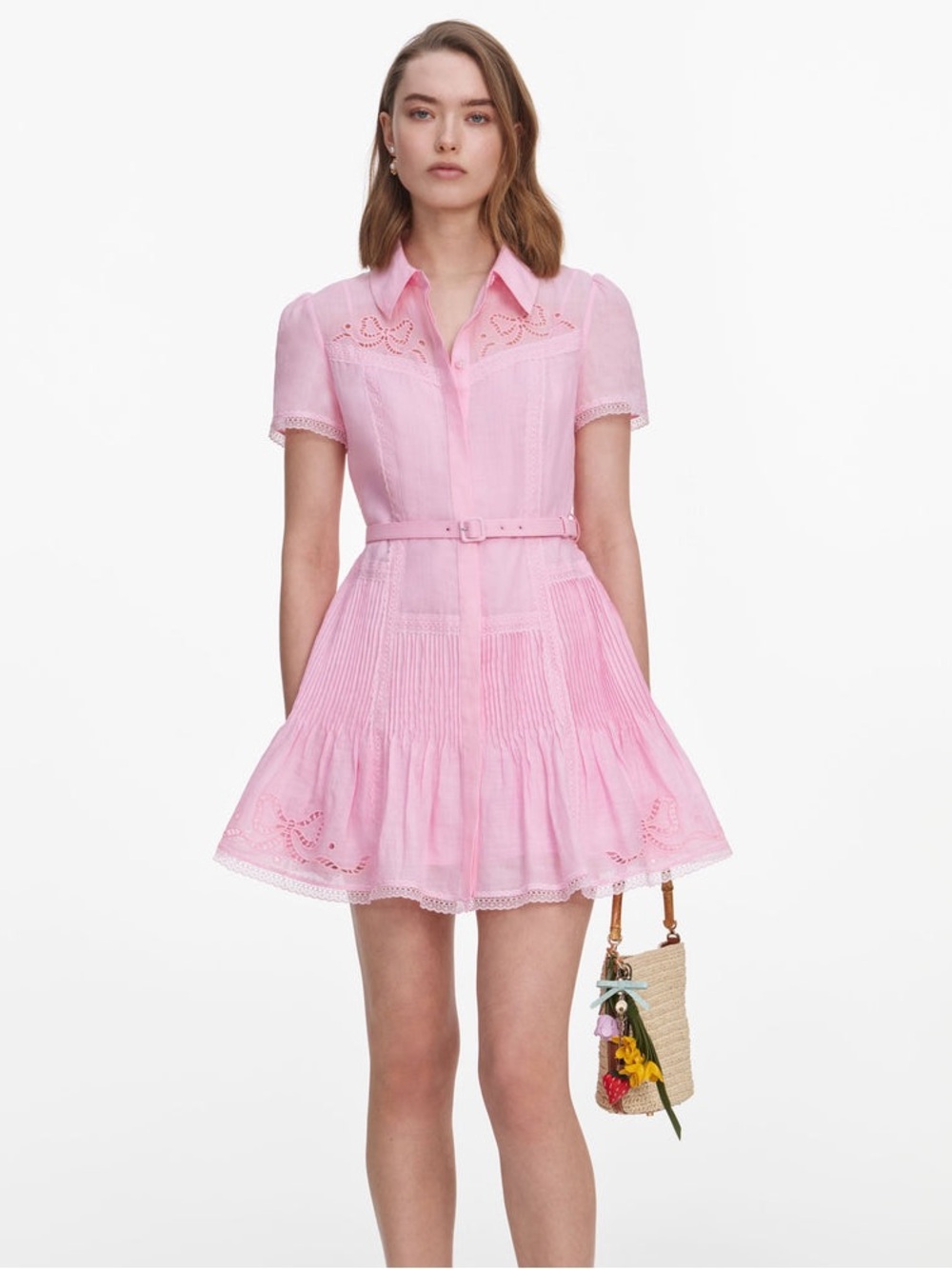NWOT Self-Portrait PINK EMBROIDERED MINI DRESS